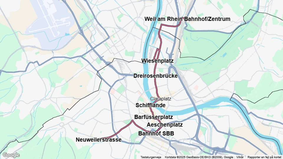 Basel tram line 8: Weil am Rhein Bahnhof/Zentrum - Neuweilerstrasse route map