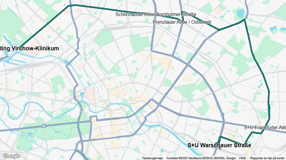 Berlin fast line M13: S Warschauer Straße - Wedding/Virchow-Klinikum route map