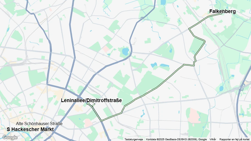 Berlin tram line 15: Falkenberg - Leninallee/Dimitroffstraße route map