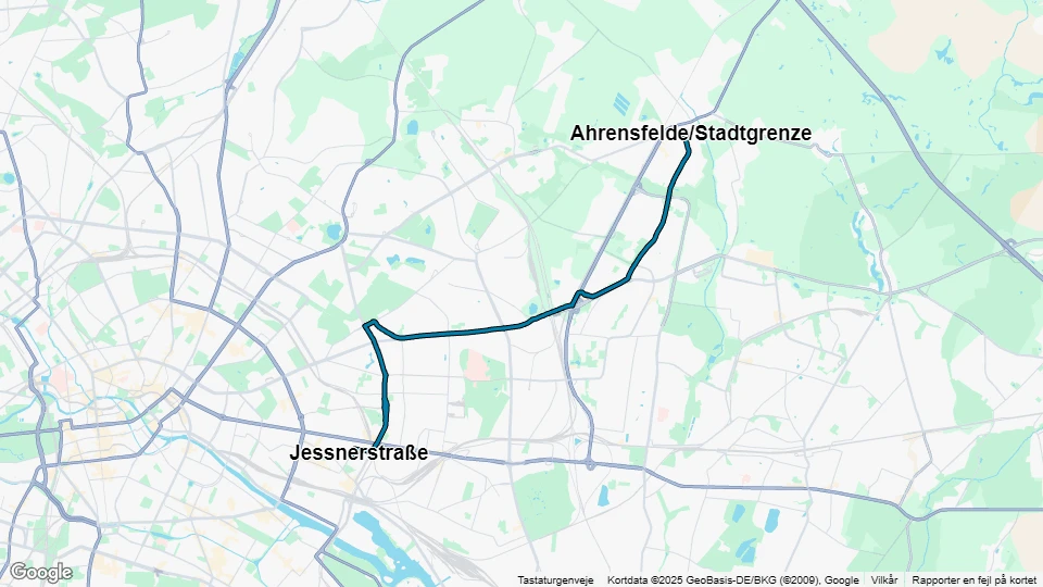 Berlin tram line 16: Ahrensfelde/Stadtgrenze - Jessnerstraße route map