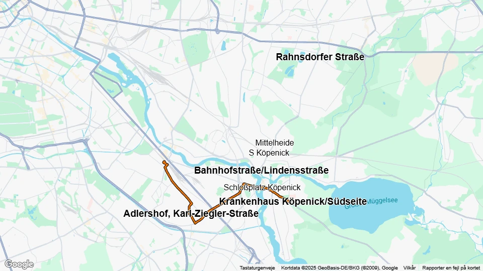 Berlin tram line 63: Krankenhaus Köpenick/Südseite - S Schöneweide/Sterndamm route map