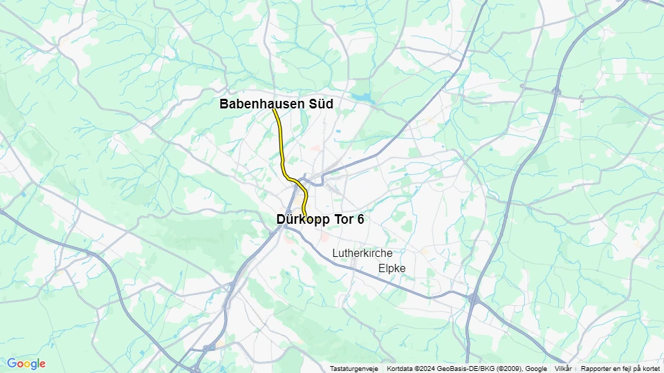 Bielefeld tram line 3: Babenhausen Süd - Dürkopp Tor 6 route map