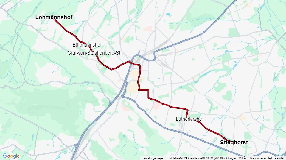 Bielefeld tram line 4: Lohmannshof - Stieghorst route map