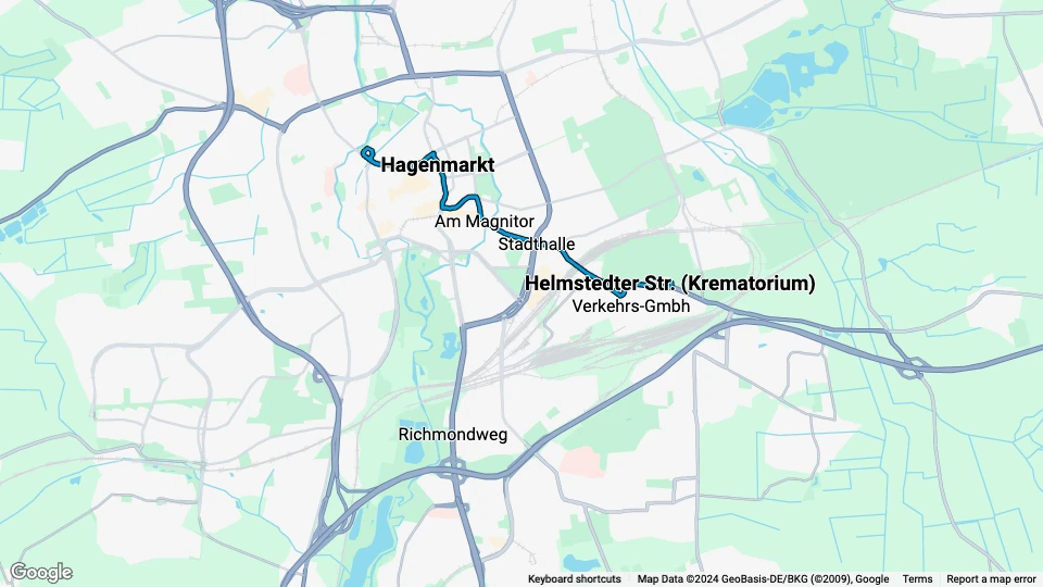 Braunschweig tram line 4: Helmstedter Str. (Krematorium) - Radeklint route map