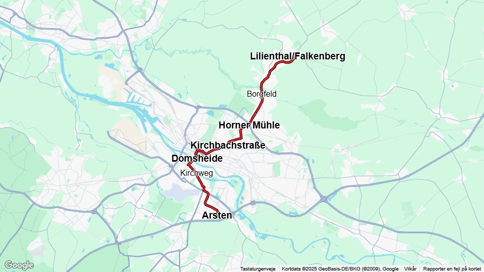 Bremen tram line 4: Arsten - Lilienthal/Falkenberg route map