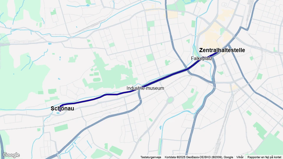 Chemnitz tram line 1: Zentralhaltestelle - Schönau route map