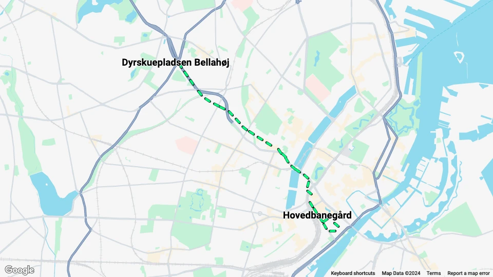 Copenhagen animal show line Buh: Hovedbanegård - Dyrskuepladsen Bellahøj route map