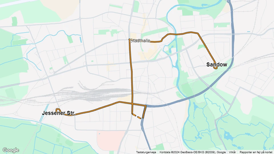 Cottbus extra line 5: Sandow - Jessener Str. route map