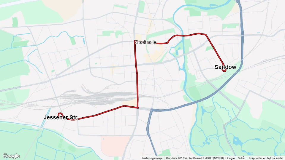 Cottbus tram line 2: Sandow - Jessener Str. route map