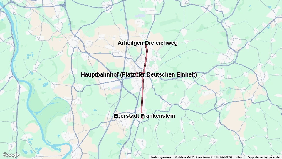 Darmstadt extra line 1: Eberstadt Frankenstein - Alsbach Am Hinkelstein route map