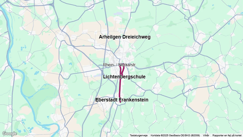 Darmstadt tram line 7: Lichtenbergschule - Eberstadt Frankenstein route map