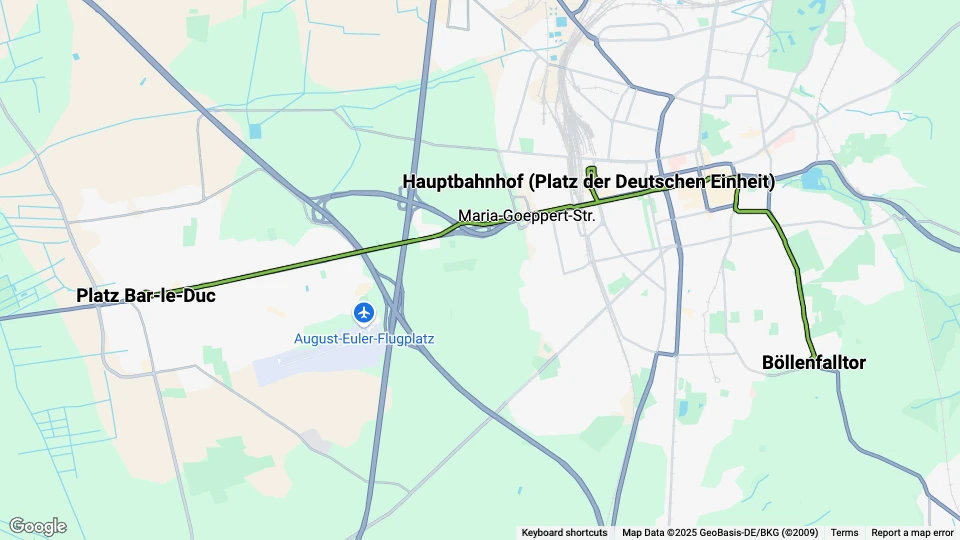 Darmstadt tram line 9: Böllenfalltor - Platz Bar-le-Duc route map