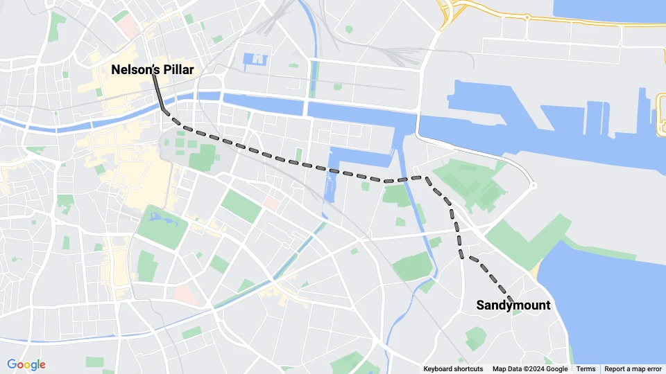 Dublin tram line 2: Nelson's Pillar - Sandymount route map