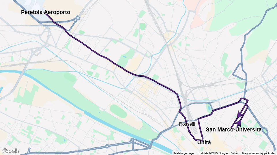 Florence tram line T2: Peretola Aeroporto - San Marco-Universita route map