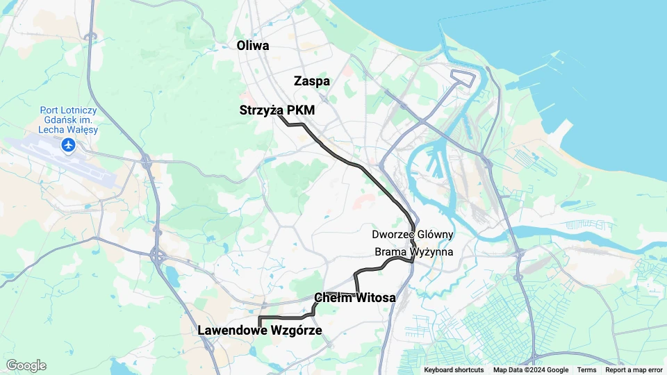 Gdańsk extra line 11: Strzyża PKM - Lawendowe Wzgórze route map