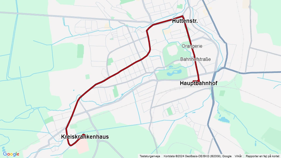 Gotha tram line 1: Hauptbahnhof - Kreiskrankenhaus route map