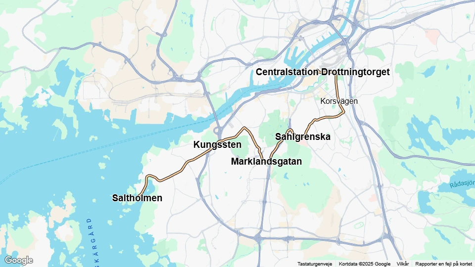 Gothenburg extra line 13: Saltholmen - Centralstation Drottningtorget route map