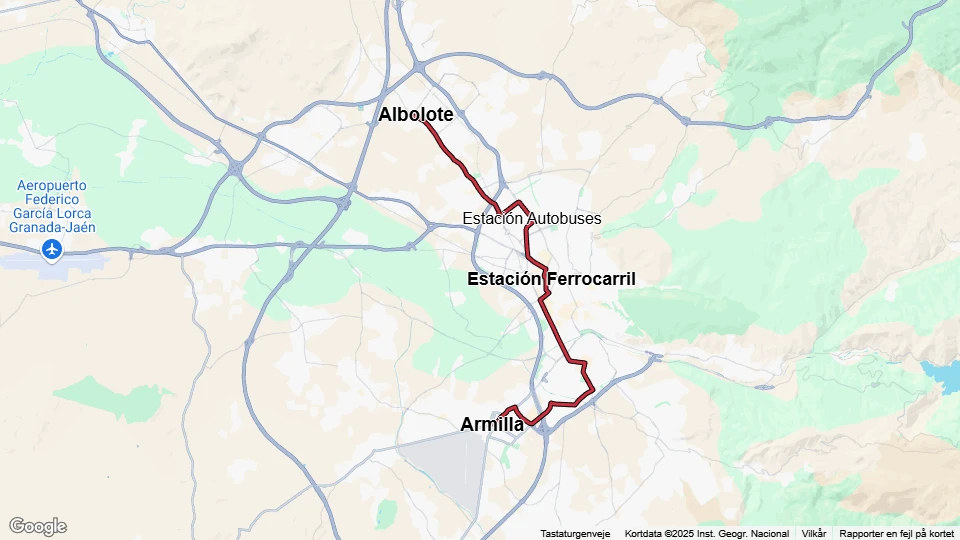 Granada tram line M1: Albolote - Armilla route map