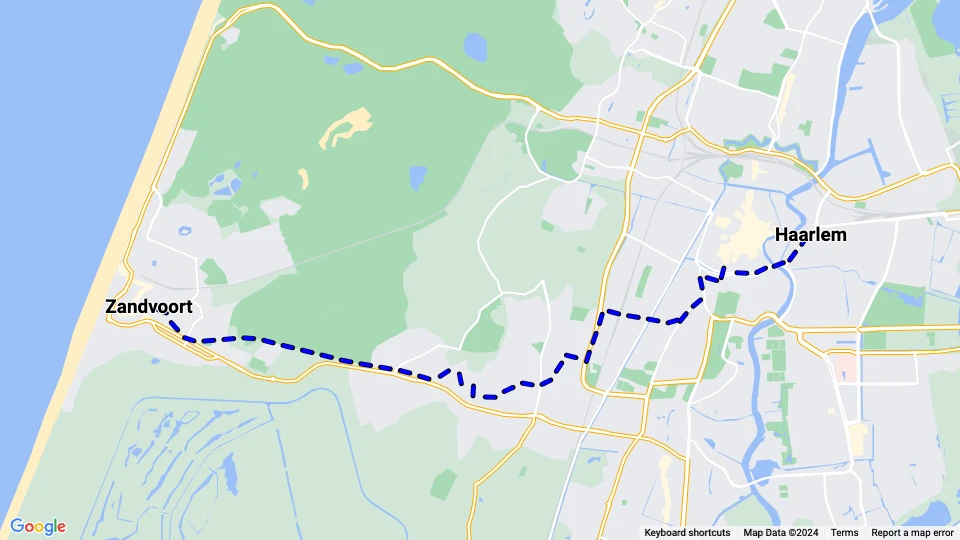 Haarlem regional line G: Zandvoort - Haarlem route map