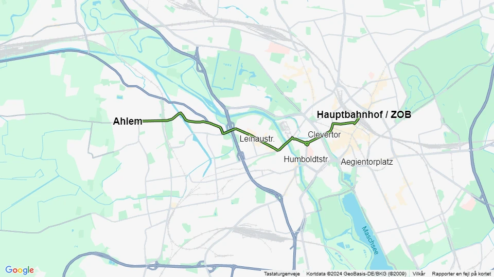 Hannover tram line 10: Ahlem - Hauptbahnhof / ZOB route map