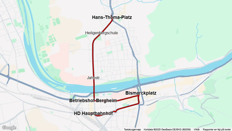 Heidelberg extra line 21: HD Hauptbahnhof - Hans-Thoma-Platz route map