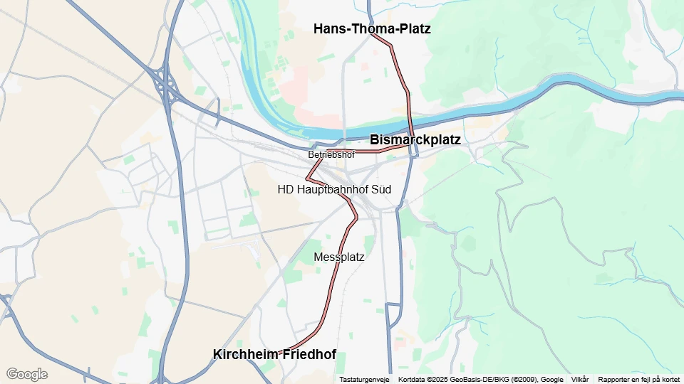 Heidelberg tram line 26: Hans-Thoma-Platz - Kirchheim Friedhof route map