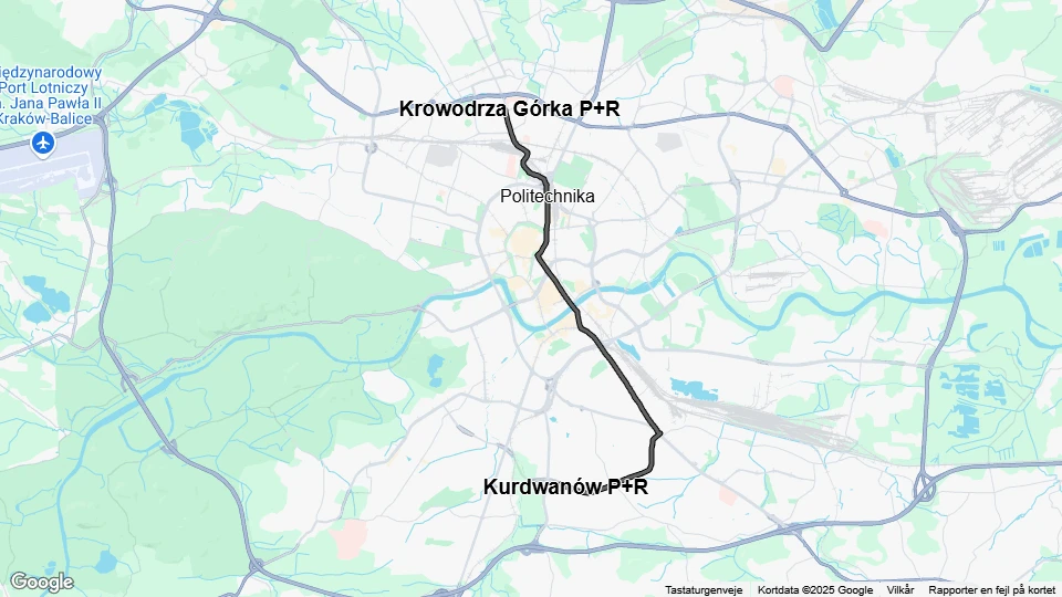 Kraków extra line 34: Krowodrza Górka P+R - Kurdwanów P+R route map