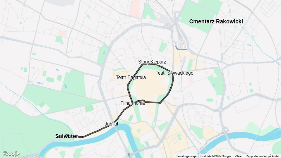 Kraków tram line 2: Salwator - Salwator route map