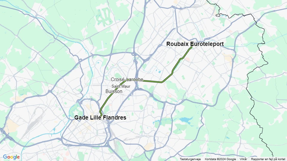 Lille tram line R: Gade Lille Flandres - Roubaix Euroteleport route map