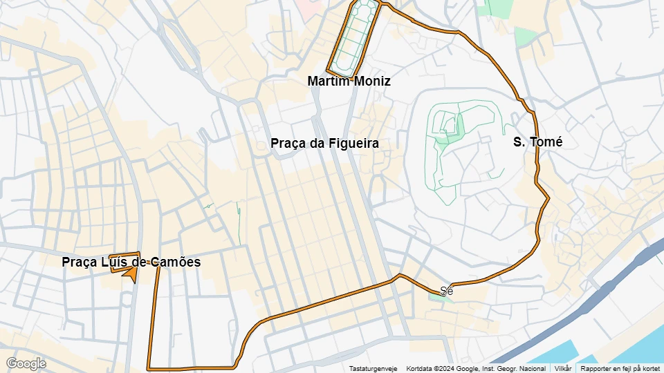 Lisbon tram line 12E: Martim Moniz - Praça Luís de Camões route map