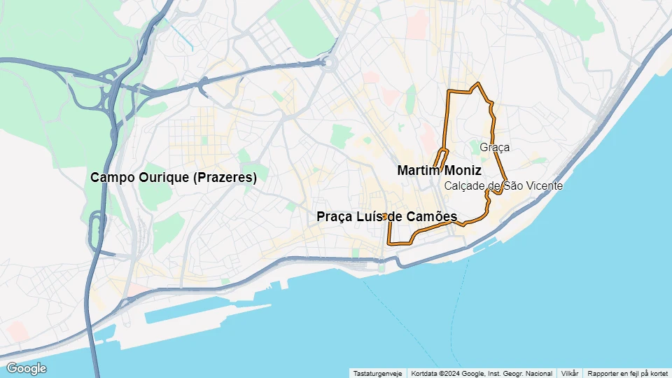 Lisbon tram line 28E: Praça Luís de Camões - Martim Moniz route map