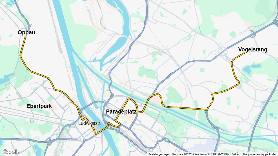 Mannheim tram line 7: Oppau - Vogelstang route map