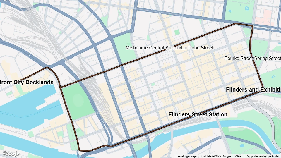 Melbourne tourist line 35 (City Circle): Waterfront City Docklands - Flinders and Exhibition Streets route map