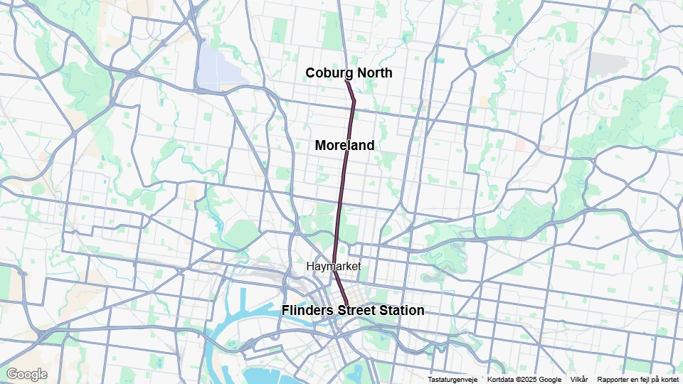 Melbourne tram line 19): Flinders Street Station - Coburg North route map