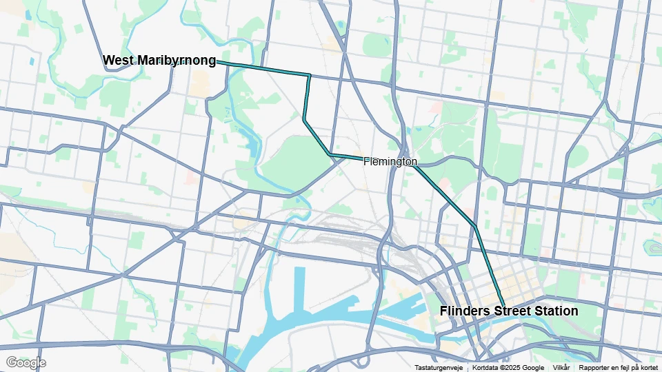 Melbourne tram line 57: West Maribyrnong - Flinders Street Station route map