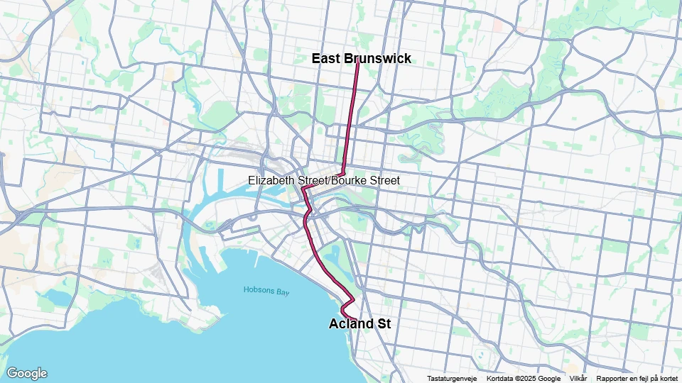 Melbourne tram line 96): East Brunswick - Acland St route map