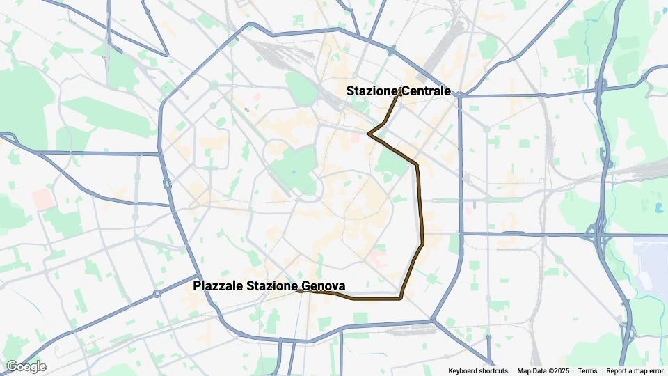 Milan tram line 9: Stazione Centrale - Plazzale Stazione Genova route map