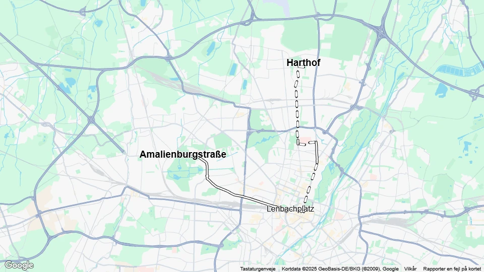 Munich tram line 3: Amalienburgstraße - Harthof route map