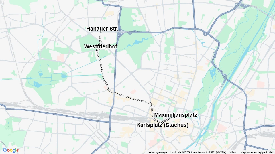 Munich tram line 4: Maximiliansplatz - Hanauer Str. route map