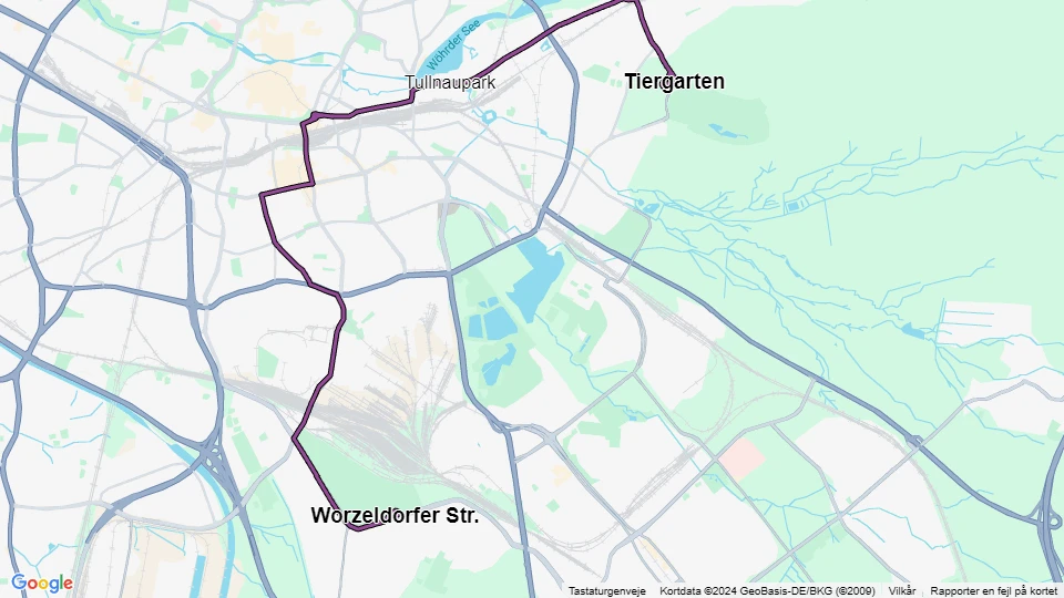 Nuremberg tram line 5: Tiergarten - Worzeldorfer Str. route map