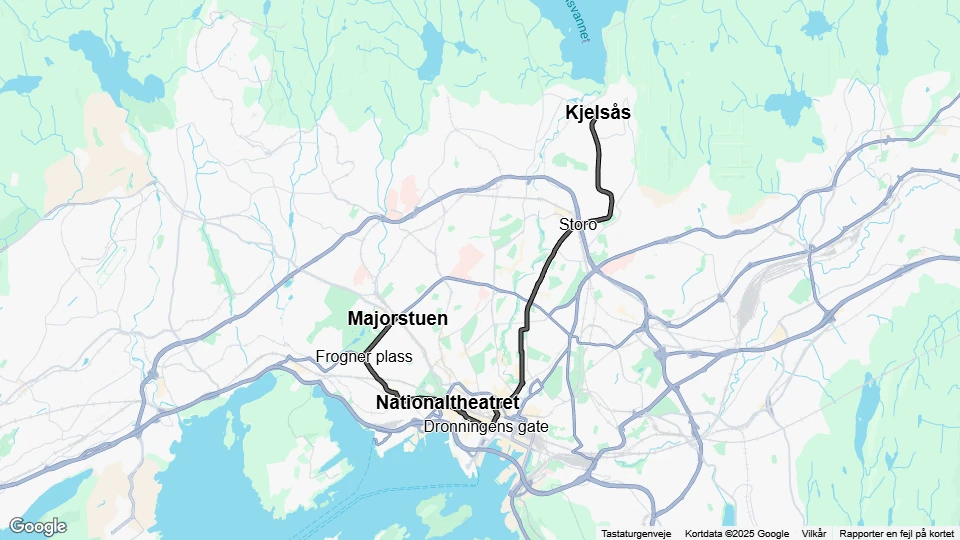 Oslo tram line 15: Majorstuen - Kjelsås route map