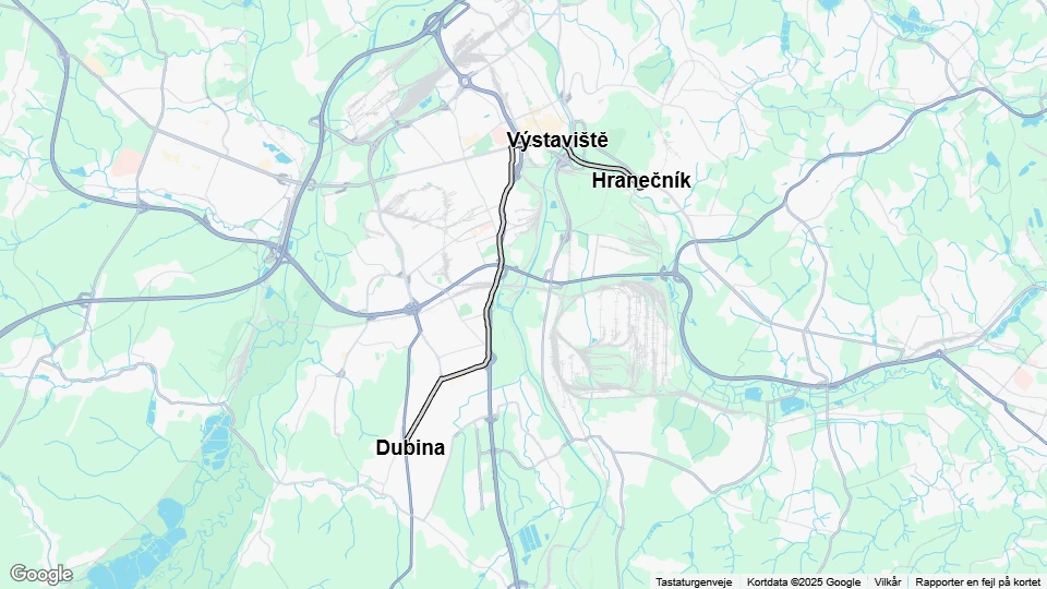 Ostrava extra line 10: Dubina - Hranečník route map