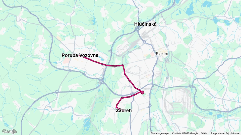 Ostrava tram line 11: Poruba Vozovna - Zábřeh route map