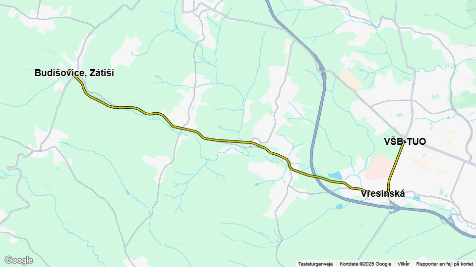 Ostrava tram line 5: VŠB-TUO - Budišovice, Zátiší route map