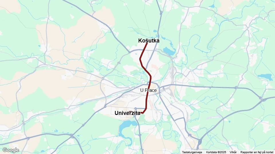 Plzeň tram line 4: Košutka - Univerzita route map