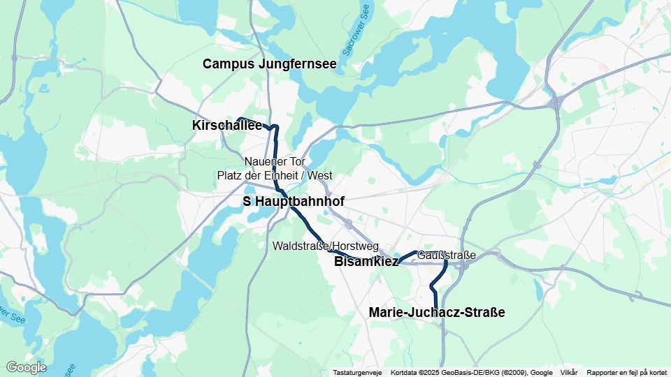 Potsdam tram line 92: Kirschallee - Marie-Juchacz-Straße route map
