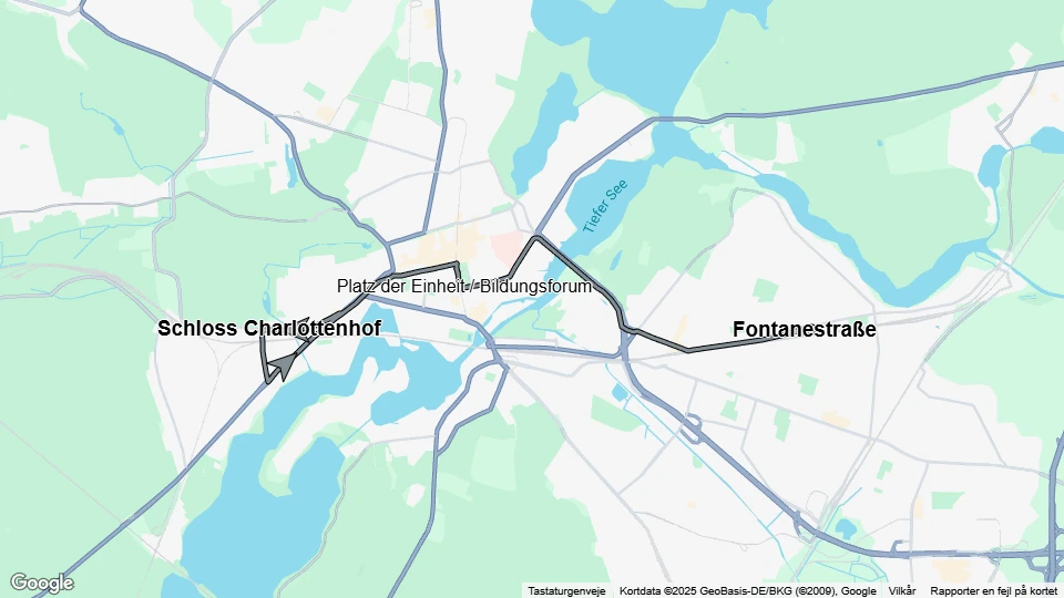 Potsdam tram line 94: Schloss Charlottenhof - Fontanestraße route map