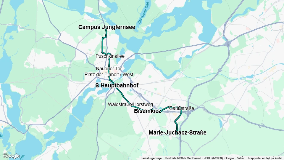 Potsdam tram line 96: Marie-Juchacz-Straße - Campus Jungfernsee route map