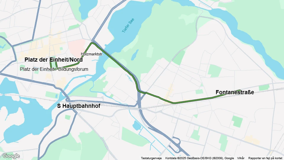 Potsdam tram line 99: Platz der Einheit/Nord - Fontanestraße route map