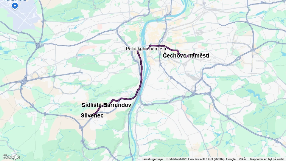 Prague extra line 4: Slivenec - Slavia - Nádraži Eden route map